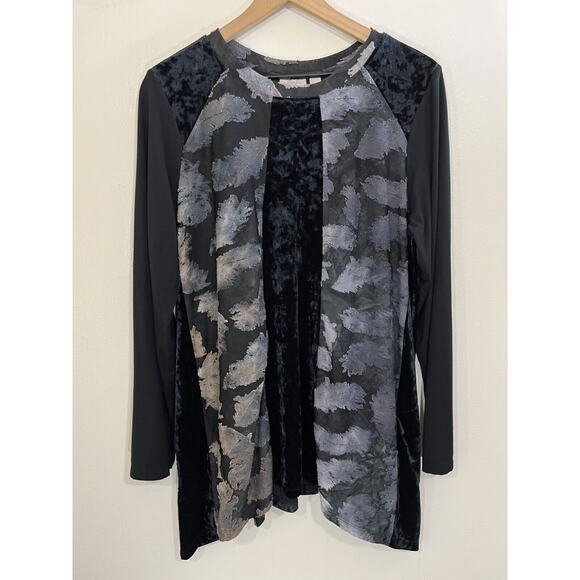 Burnout Crushed Velvet Mixed Media Whimsygoth Witchy Fairygoth Tunic Top L Boho - Picture 1 of 14